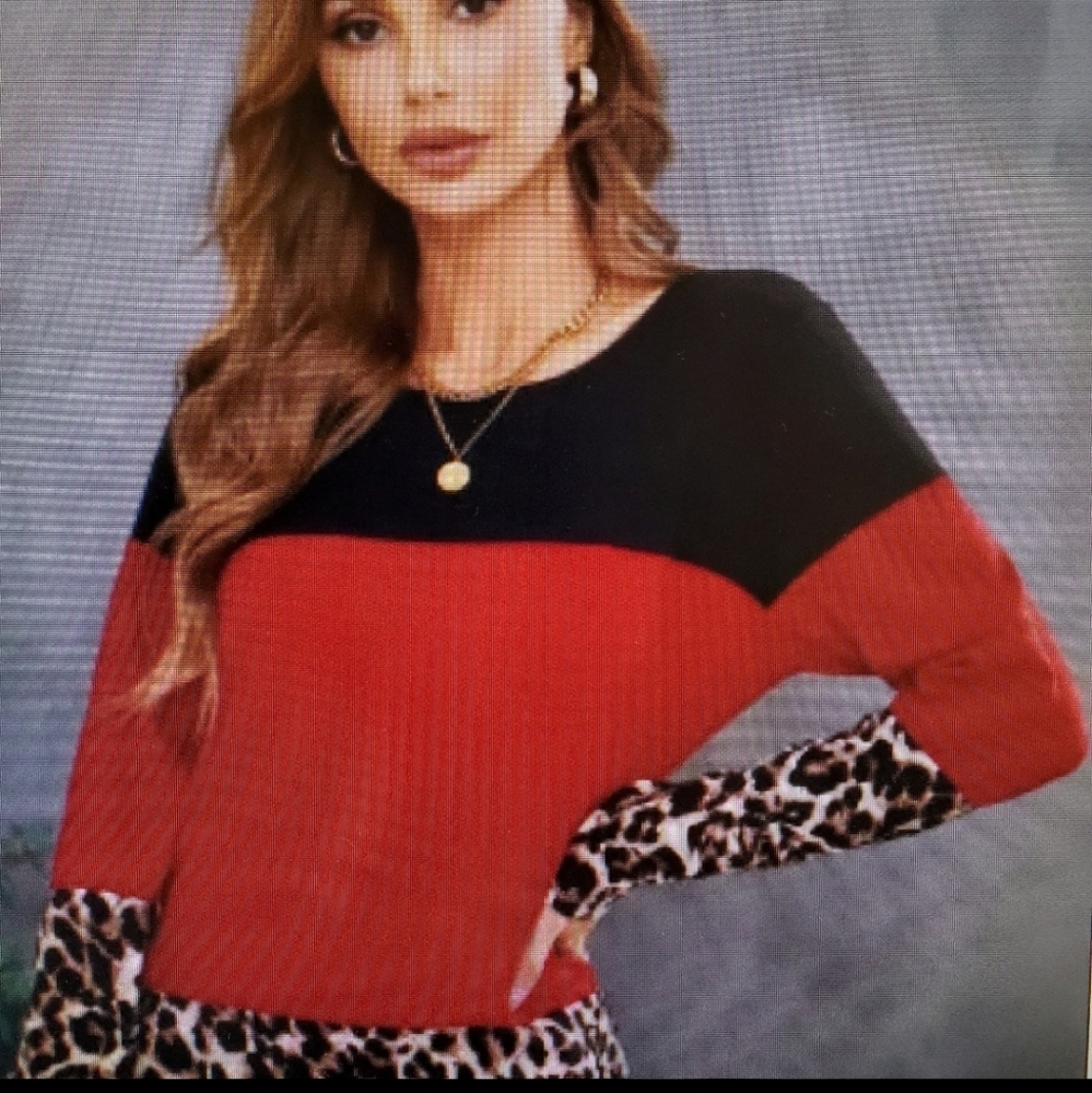 Leopard Color Block Tunic Red